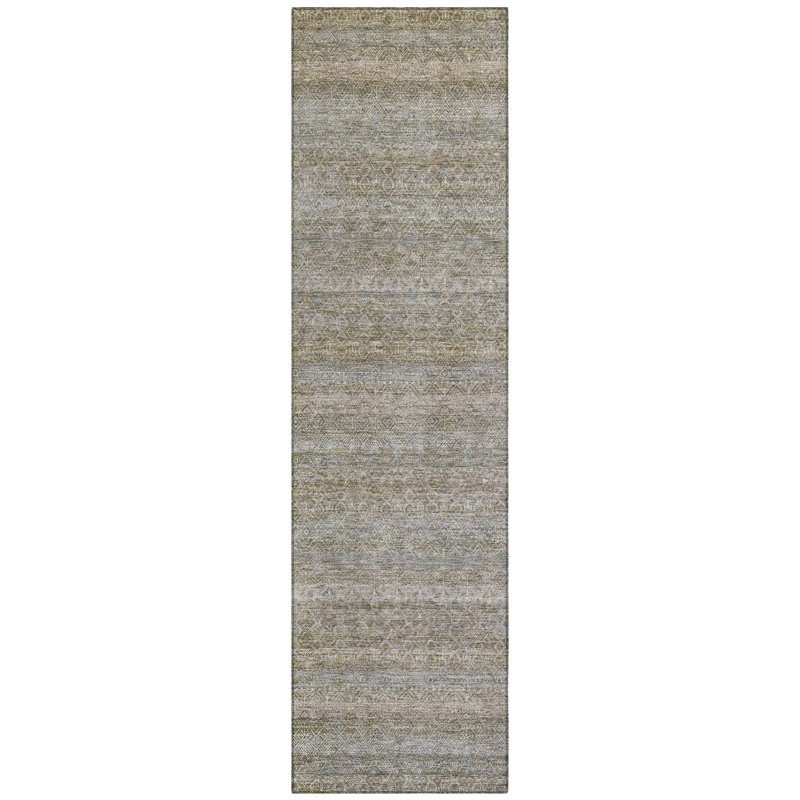 Machine Washable Indoor/Outdoor Xhevrie Khaki Rug, Runner 2'3" x 7'6"