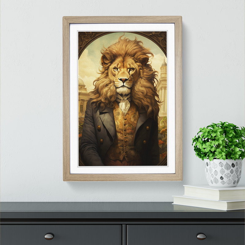 Lion Victorian - Single Picture Frame Print on Wood, Oak, 34cm H x 25cm W x 2cm D