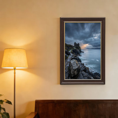 Art mural antique sur toile encadré doré pour le salon, la chambre à coucher, le bureau ou le vestibule - décoration murale décorative avec paysage côtier