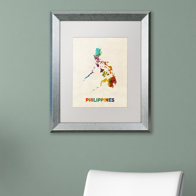 « philippines map », impression encadrée, H 14 po x l 11 po x P 0,5 po, Noir