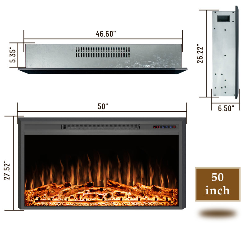 Foyer électrique encastrable Virdi, H 27,52 po x l 50 po x P 6,5 po