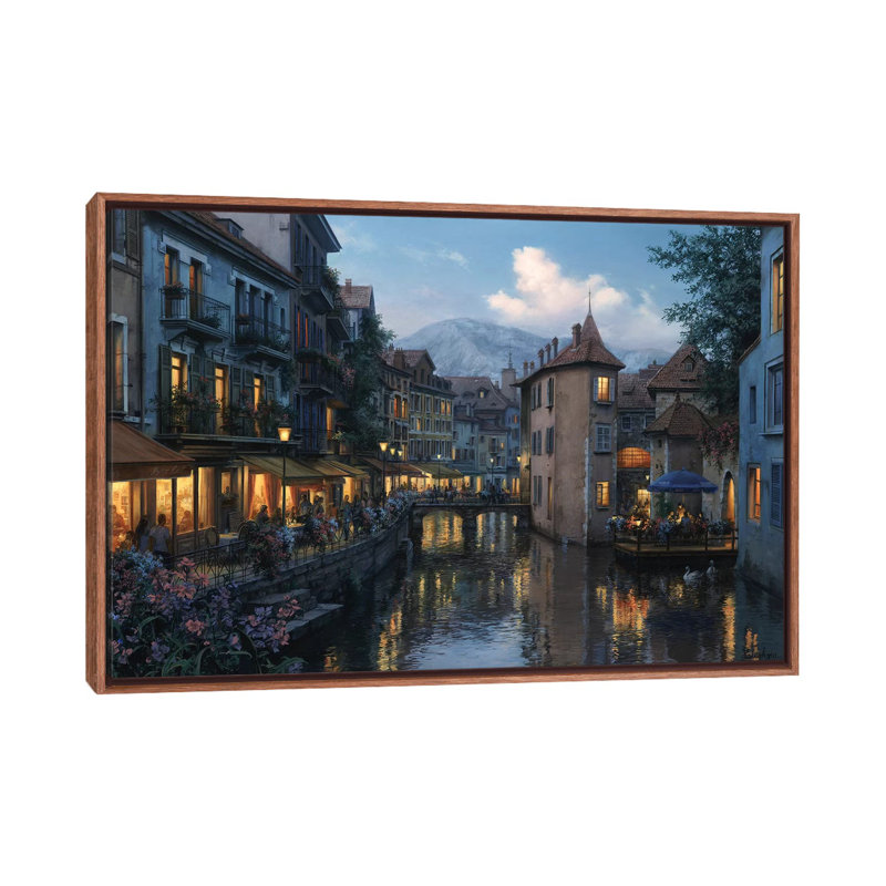 «Evening In Annécy», reproduction de photo, H 26 po x l 40 po x 1,5 po, Cadre bois classique
