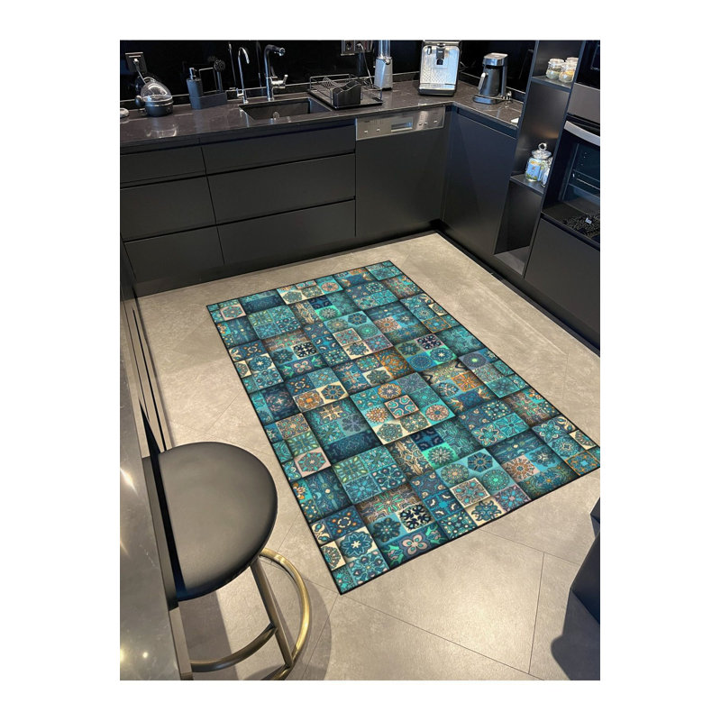 Tapis tissé à motif géométrique coloré brodé Tile, Tapis de couloir 4 pi 11 po x 9 pi 10 po