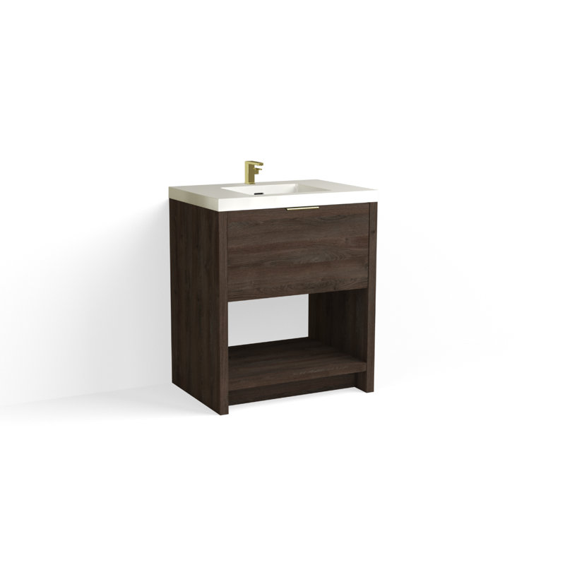 Vista 30" W Freestanding Single Bathroom Vanity, White Gloss, Single-Hole, White Nanomatte/Matte Black