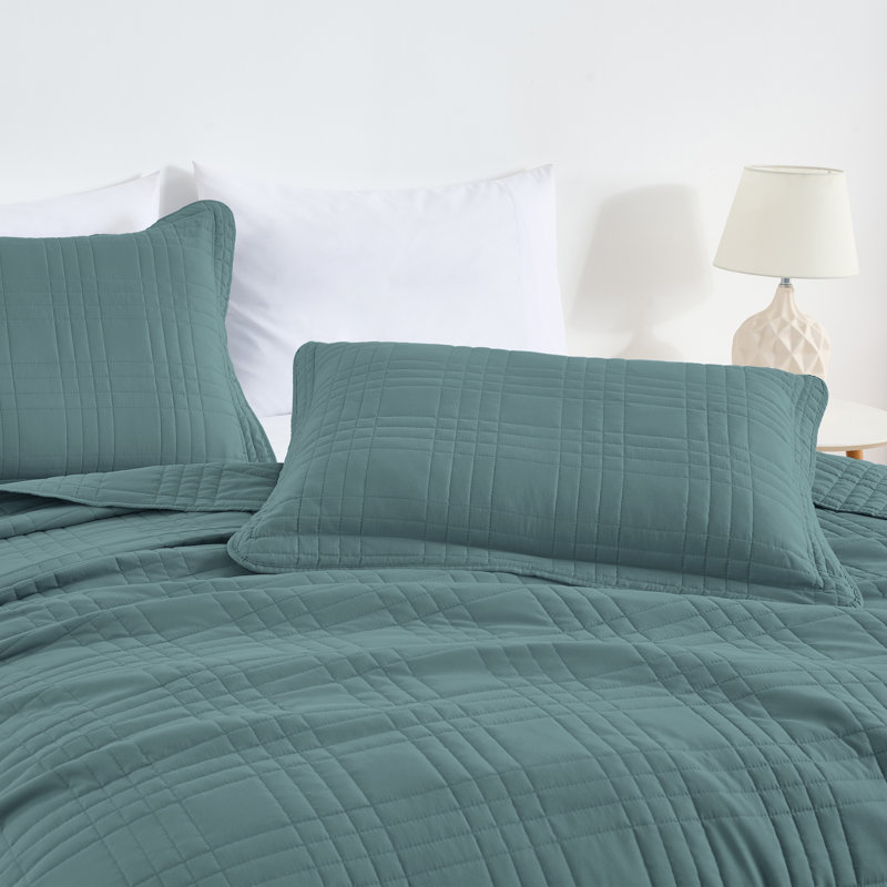 Lightweight Microfiber Reversible 3 Piece Coverlet / Bedspread Set, King Bedspread + 2 King Shams, Blue