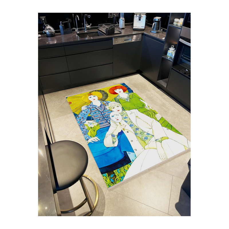 Tapis décoratif multicolore People at Masked Party, Sous-tapis rectangulaire de 3 pi 3 po x 4 pi 11 po
