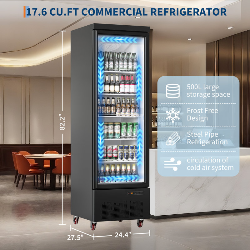 17,7 pieds cubes Pi. Réfrigérateur commercial en verre avec 5 tablettes réglables, refroidisseur de boissons grande capacité