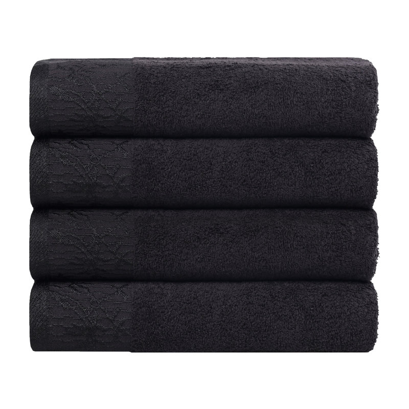 Ensemble de serviettes de bain en coton de poids moyen à bordure florale en jacquard pour la salle de bain Carinna