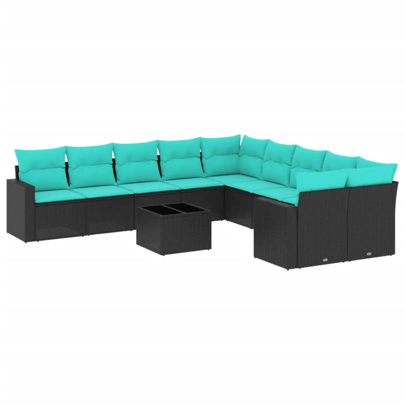  Ensemble de canapé de patio 11 pièces avec coussins en rotin de polyester noir (États-Unis seulement)