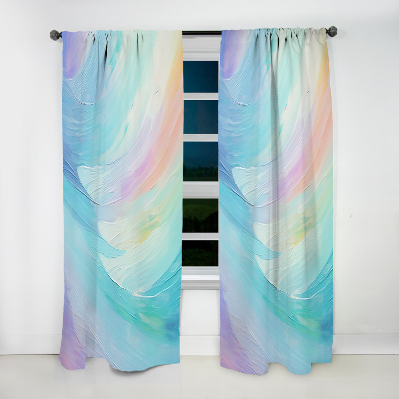 Mazza Soft Cyan Rainbow Whisper - Abstract Shapes Curtain - Velvet Room Darkening - 1 Panel, 52" W x 84" L