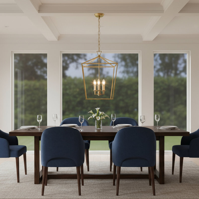 Lustre géométrique à 4 lumières Neslisah, H 60,4 po x l 16,9 po x P 16,9 po, Or