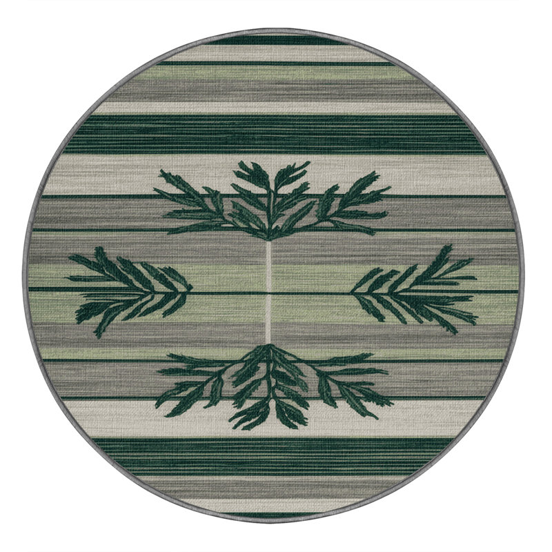 Washable Eucalyptus Light Gray Striped Area Rug, Round 3'