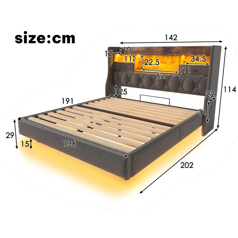 Upholstered Storage Bed, Double (4'6)