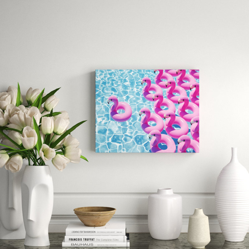 Flamingo Pool Party Print, 16" H x 20" W x 2.5" D, Aluminum