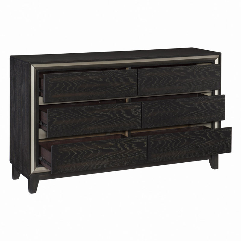 Commode moderne 1Pc avec 6 tiroirs à rainures et meubles en bois contemporains argentés