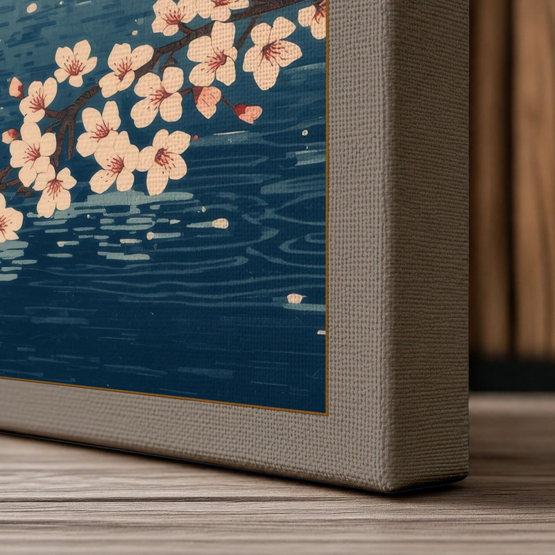 Moonlit Cherry Blossom Japandi - Wrapped Canvas, 30x20 - 76.2 x 50.8 cm, Taupe Border