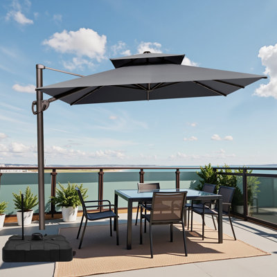 9'x12' Rectangle Cantilever Patio Umbrella with Base – Effortlessly Movable by One Person
