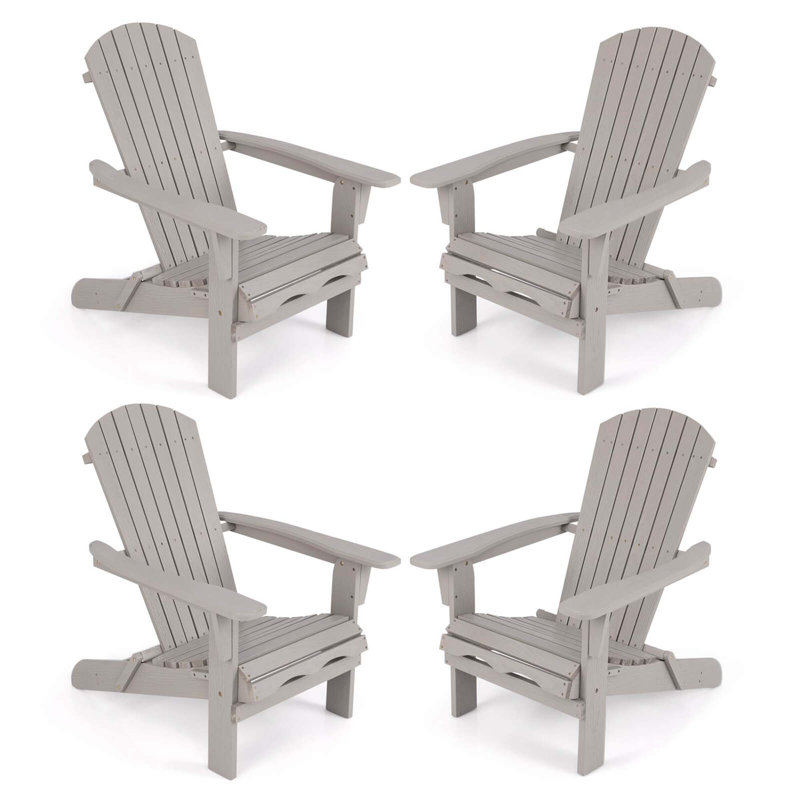 Costway Folding Adirondack Chair Set Of 4 With High Backrest & Wide Armrests Wooden, Gray