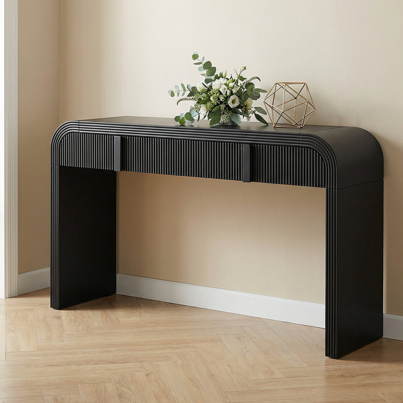 Console d'entrée avec tiroirs cannelés Codel, Noir