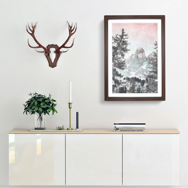 Mountain Peak - Picture Frame Painting Print, 63cm H x 45cm W x 2cm D, Walnut Framed