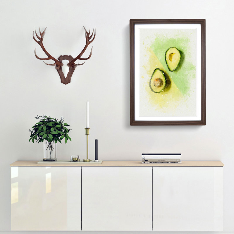 Avocado Split in Abstract - Picture Frame Graphic Art Print, 65cm H x 48cm W x 2cm D, Walnut Framed