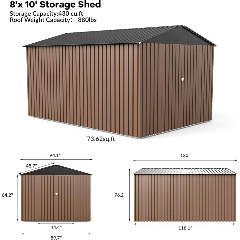 8 X 12 Ft Outdoor Storage Shed, Metal Tool Sheds With Updated Frame Structure And Lockable Doors, 8" W x 10" D