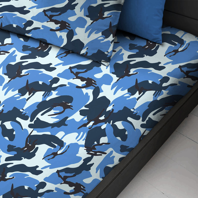 Brith Polycotton Printed Fitted Sheet, Single, Blue