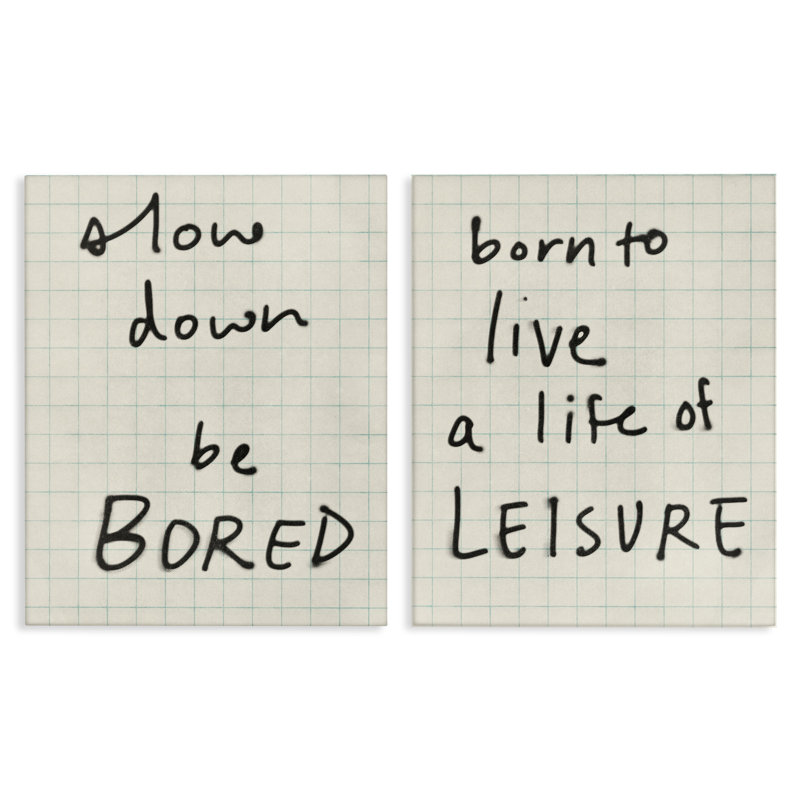 Ensemble d'art mural sur toile 2 pièces Leisure Life Be Bored, design par Victoria Barnes, H 24 po x l 60 po