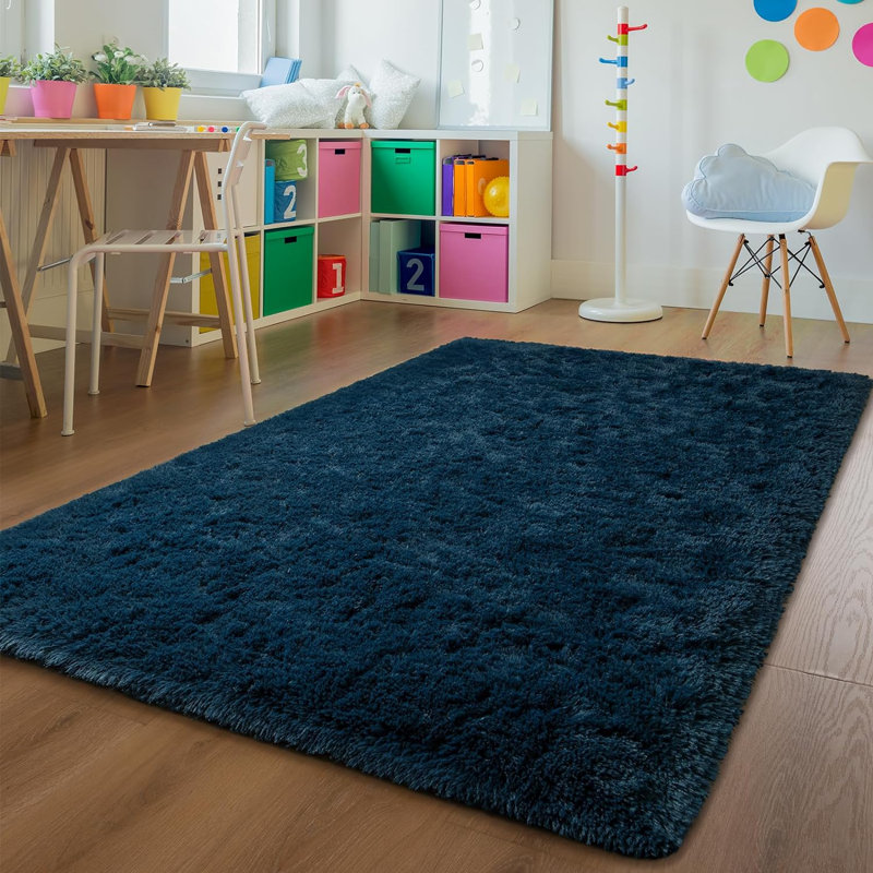 Navy Blue Shag Fur 4' x 6' Rectangular Kids Rug