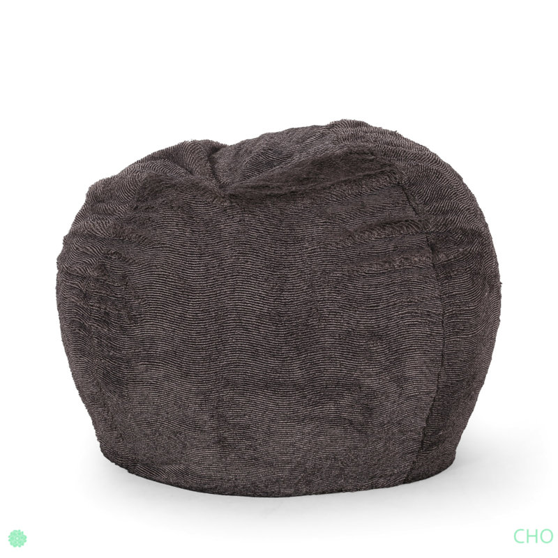 Fauteuil à billes rond en fausse fourrure 3 pieds Vida, brun