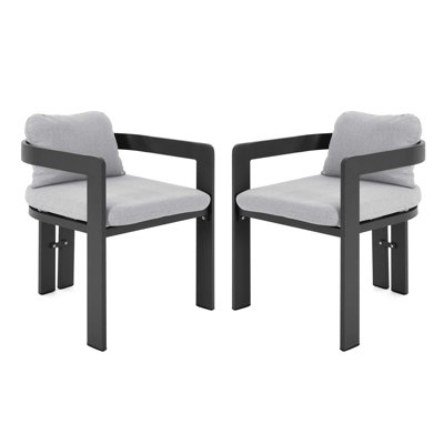 Chaise de patio d'extérieur en aluminium Pula, ensemble de 2, finition noire avec coussin gris