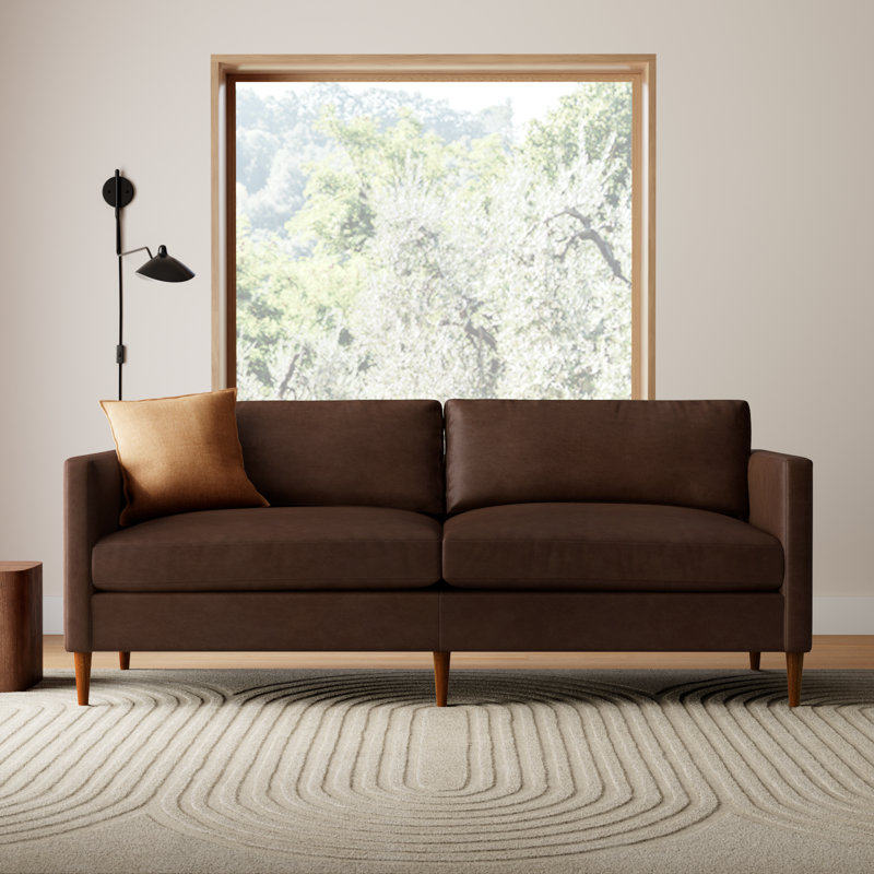 Clifford 87" Genuine Leather Custom Sofa, Bistro Rustic Genuine Leather