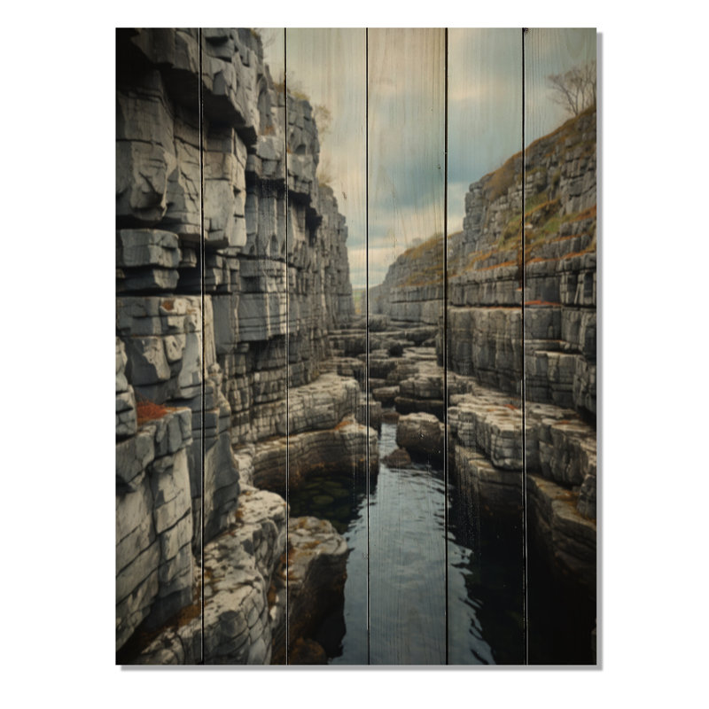 Irlande, le Burren Clif II sur bois, H 32 po x l 24 po x P 0,78 po