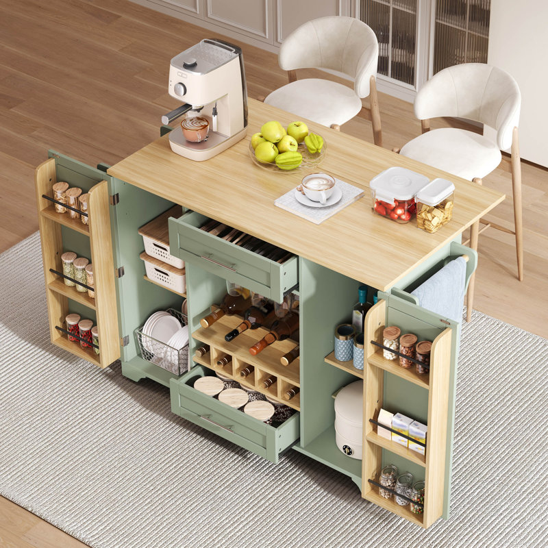 120 cm W Kitchen Cart with Top, Green