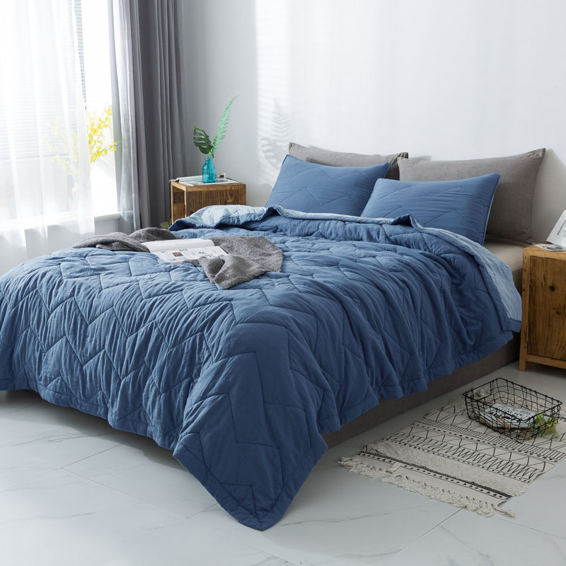 Polyester Chevron / Zig Zag Quilt, King Quilt + 2 Shams, Blue