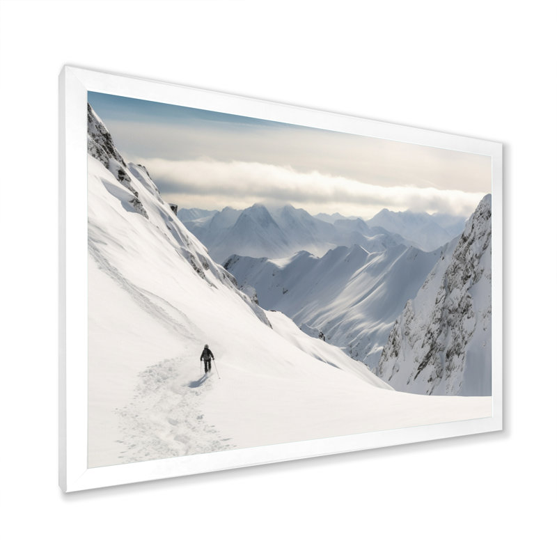 " Winter Mountain Top I ", 30" H x 40" W x 1.5" D, White Single Picture Framed