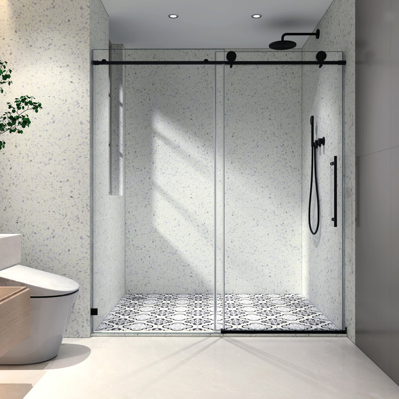 Matte Black Shower Door 6076, 70mm 304 Stainless Steel Large Pulleys, Adjustable , Nano Cleaning, Tempered Glass, Bathroom Essential 6076 Door, Design With Function, Easy Clean, Item