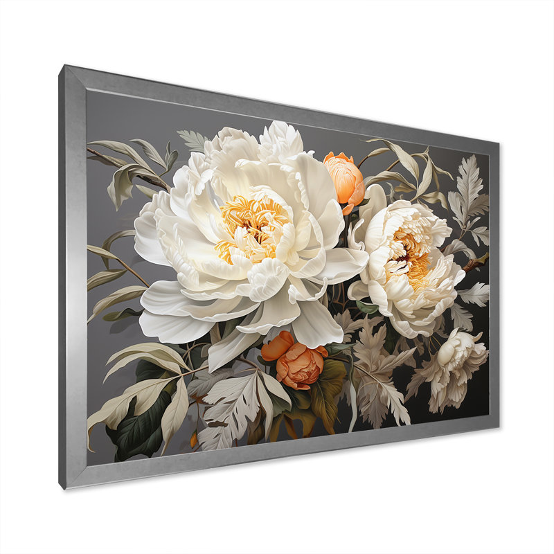 Pivoine beige parfumée II, Cadre photo argenté, H 30 po x l 40 po x P 1,5 po