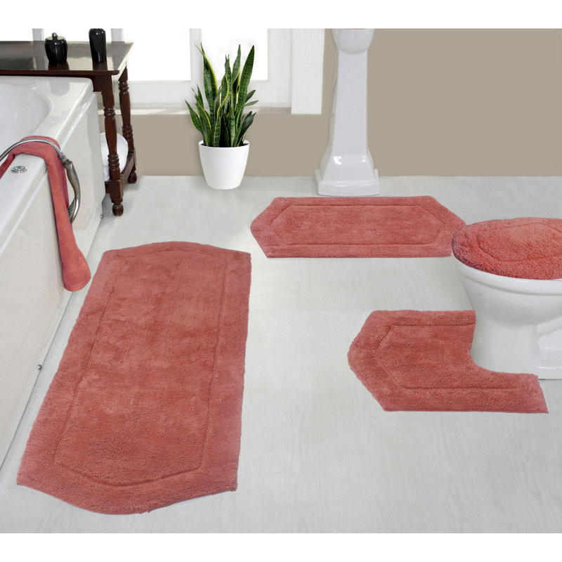 Ensemble de tapis de bain 4 pièces avec couvercle Waterford, séchage rapide, tapis lavables à la machine, absorbant, Corail