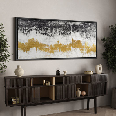 Grunge Abstract Paint Stroke Effect " Modern Abstract Gold And White Textured Modern Art Relax Calm Warm Extra Large Pictures "