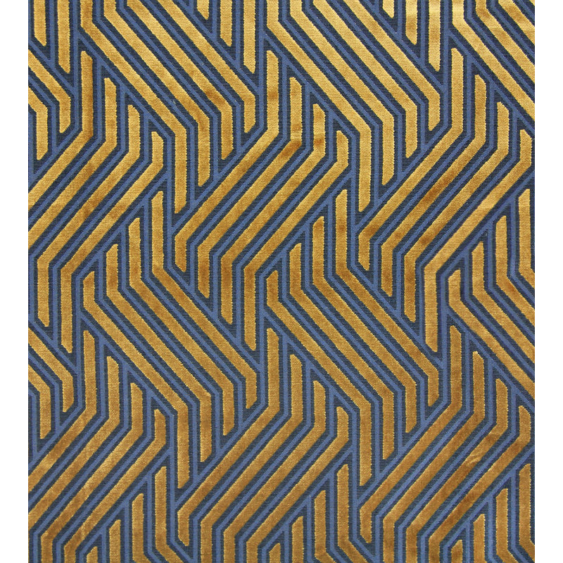 Modernist Jacquard Polyester Blend Fabric, Gold Over Blue
