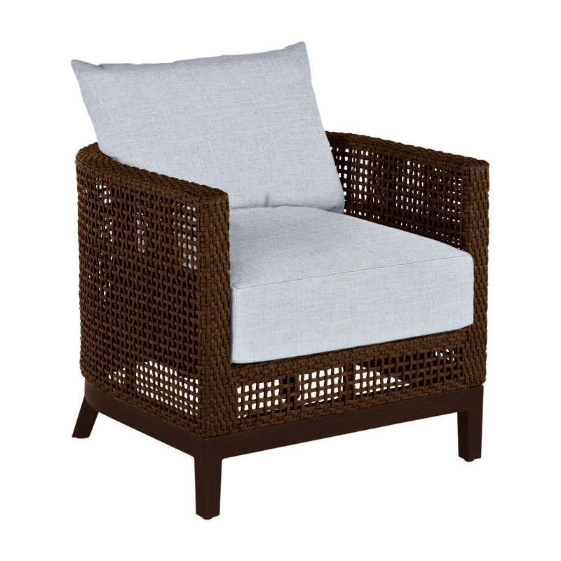Peninsula N-Dura Resin Wicker Outdoor Barrel Chair, Mahogany/Chestnut, No welt + Standard fill, Linen Chambray
