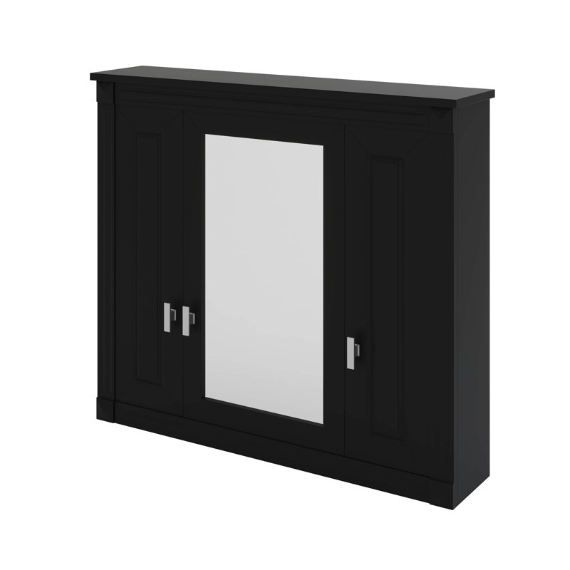 Armoire à pharmacie murale avec miroir et armoire de salle de bain avec portes et tablettes, Noir