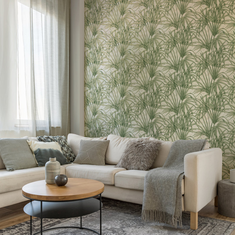 Milano Palm Leaf Green Italian Heavyweight Vinyl Wallpaper