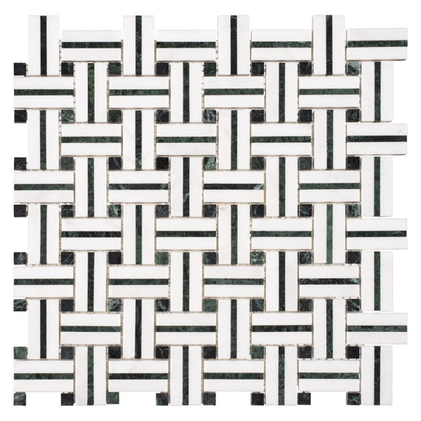 Fabrique 1-in. x 2-in. Basketweave Marble Look Polished Natural Stone Wall & Floor Mosaic Tile