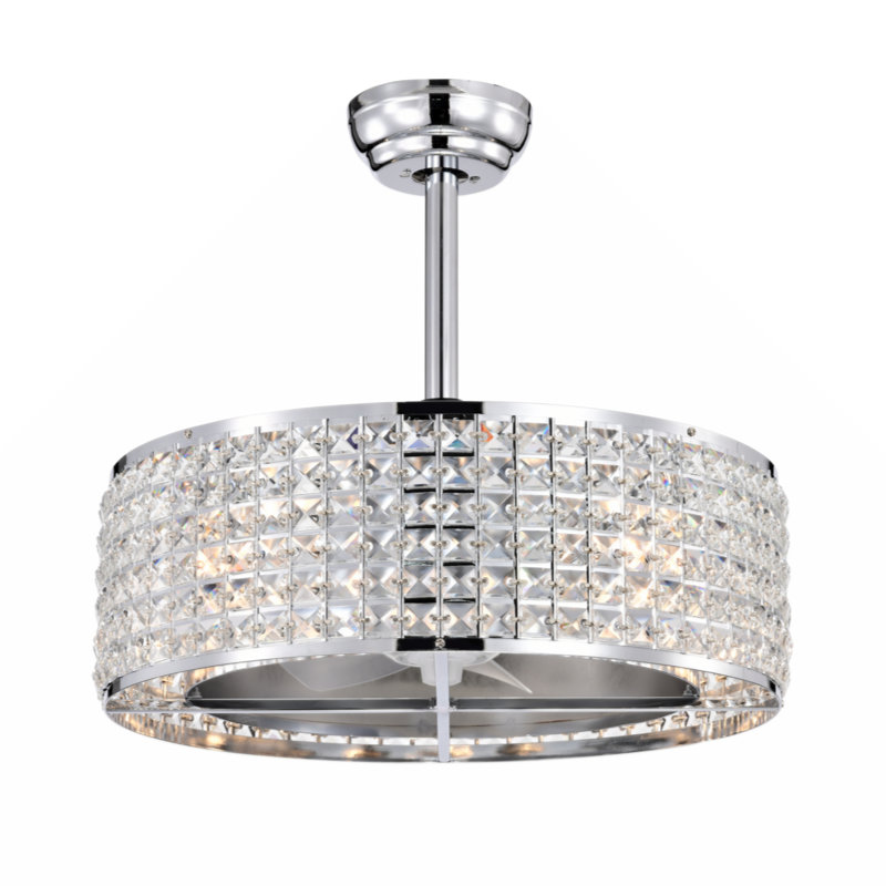 Zhanee 20.67'' Crystal Caged Ceiling Fan with Lights Remote Control, Reversible 3 Speeds