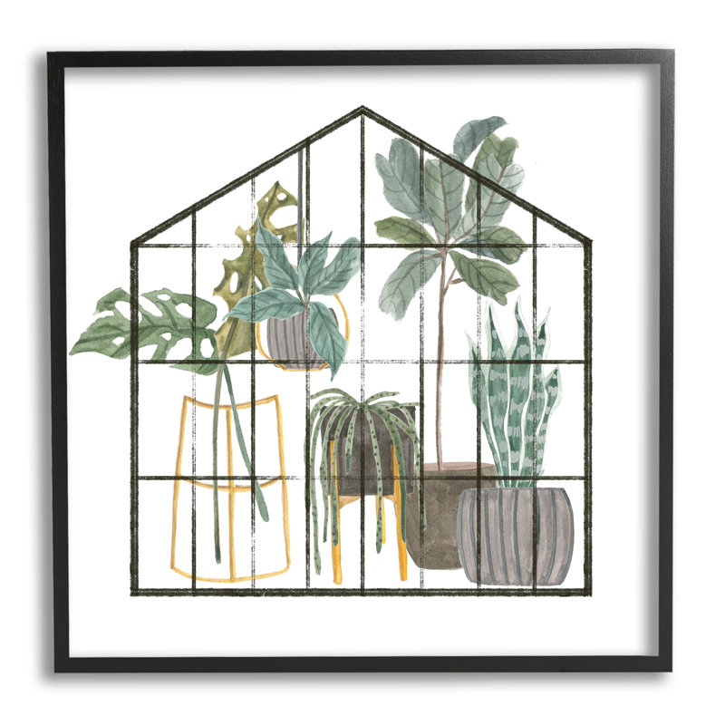 Illustration moderne d'une serre moderne, H 17 po x l 17 po x P 1,5 po, Giclée encadrée noir minuit