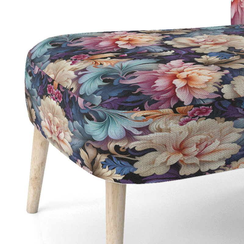 Chaise d'appoint éclectique en velours à motif cachemire bleu et rose