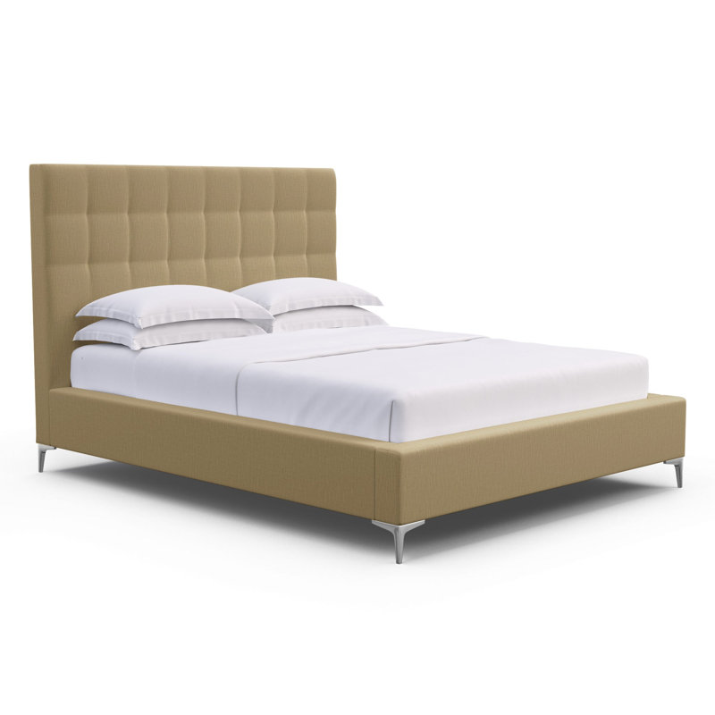 Bryant Upholstered Bed, Ebony, Full, Box Weave Linen Marzipan