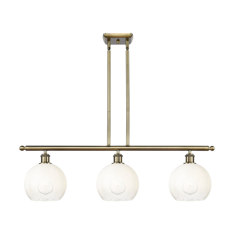 Luminaire suspendu pour îlot suspendu 3 lumières Ballston - Brookhaven Globe, Chrome poli, Opale